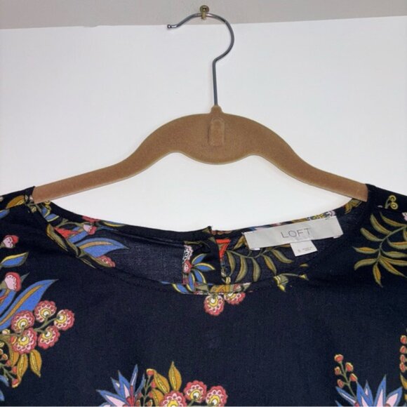 LOFT Black Multicolour Floral Blouse Top Puffy Sleeves Cotton Cottagecore Office - Picture 5 of 12